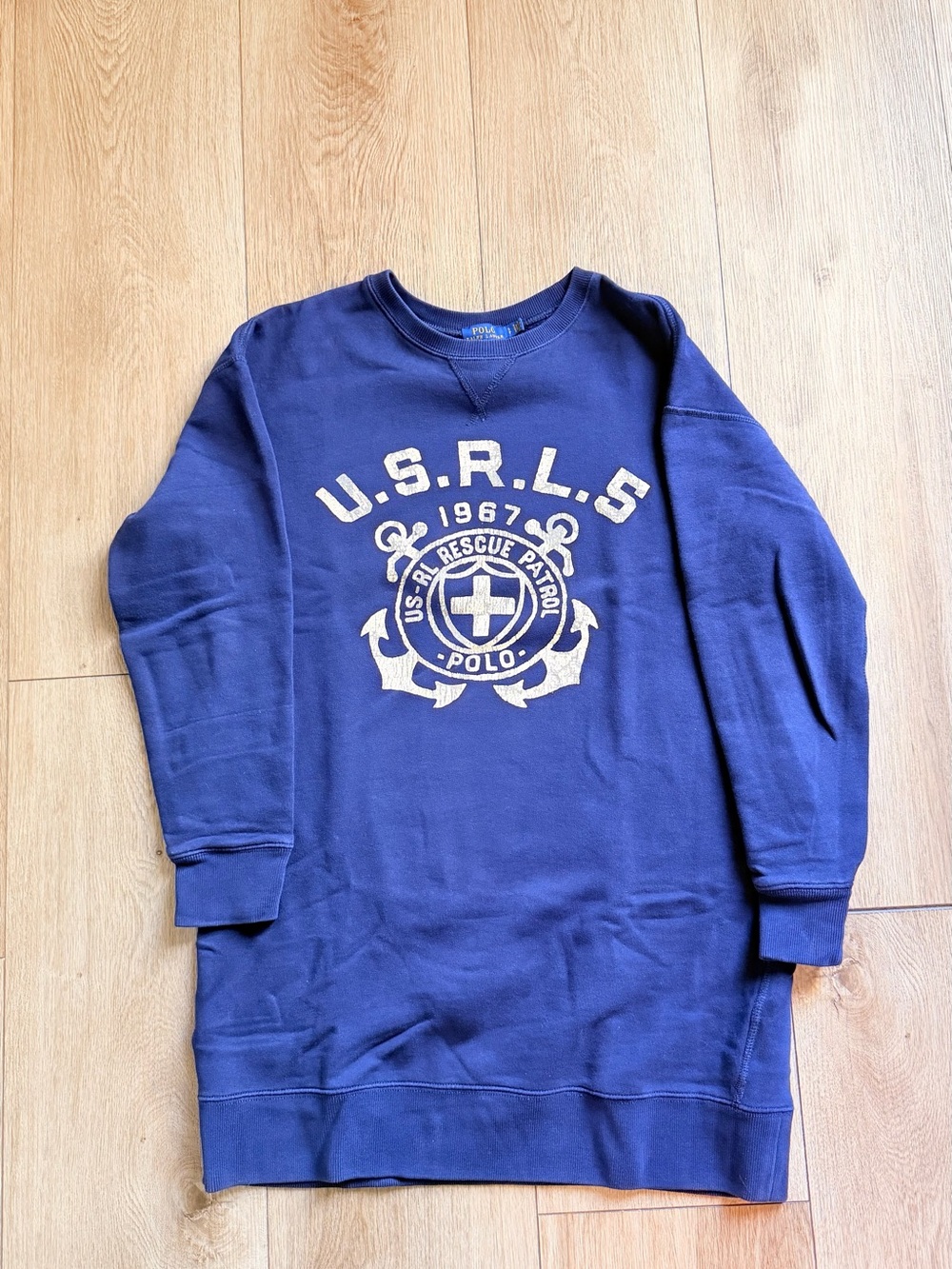 Polo by Ralph Lauren Navy Crewneck Sweatshirt with Cream Rescue Graphic